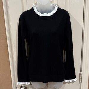 On Twelfth Classic Look Black Crew Neck Sweater with accent ruffles. Sz Small